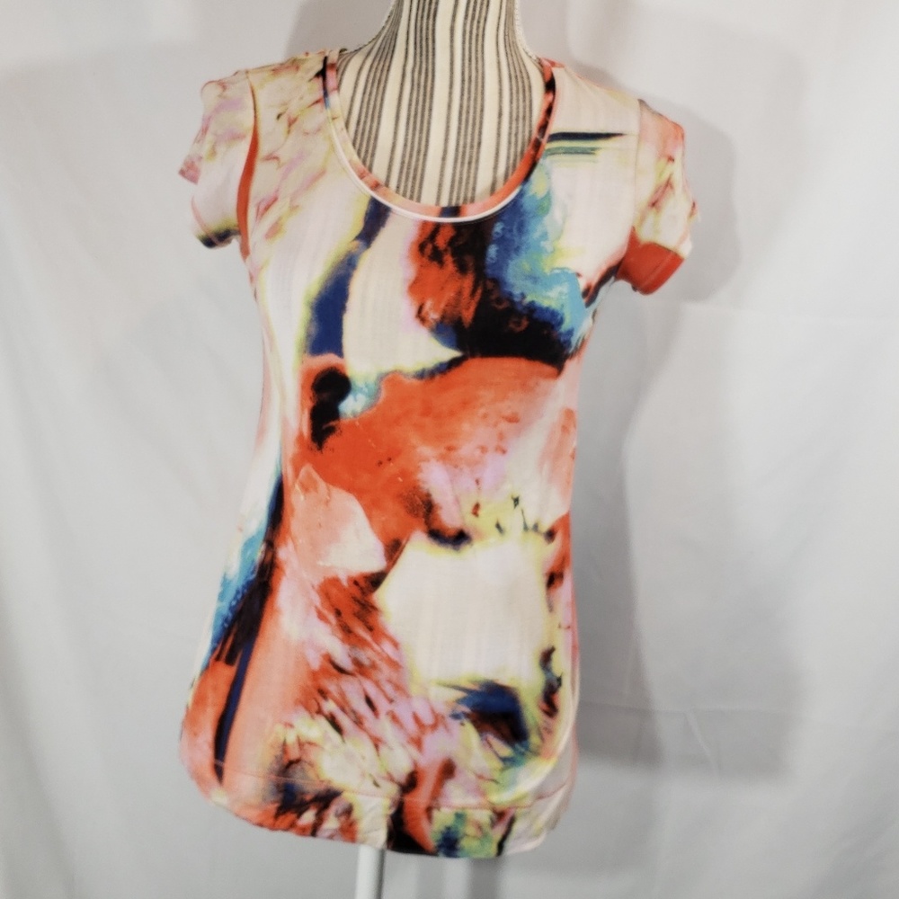Simply Vera Vera Wang Multicolored Abstract Print Cap Sleeve Top Size XSmall